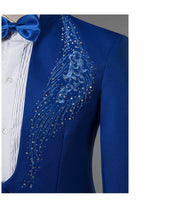 Men's Stand Collar Rhinestones Suit Fashion Embroidery Blazer Slim Set Chorus Team Singer Dancer Host Stage Costume Red Suits