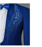 Men's Stand Collar Rhinestones Suit Fashion Embroidery Blazer Slim Set Chorus Team Singer Dancer Host Stage Costume Red Suits