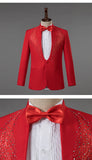 Men's Stand Collar Rhinestones Suit Fashion Embroidery Blazer Slim Set Chorus Team Singer Dancer Host Stage Costume Red Suits