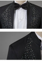 Men's Stand Collar Rhinestones Suit Fashion Embroidery Blazer Slim Set Chorus Team Singer Dancer Host Stage Costume Red Suits