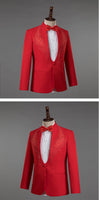 Men's Stand Collar Rhinestones Suit Fashion Embroidery Blazer Slim Set Chorus Team Singer Dancer Host Stage Costume Red Suits