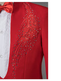 Men's Stand Collar Rhinestones Suit Fashion Embroidery Blazer Slim Set Chorus Team Singer Dancer Host Stage Costume Red Suits