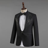 Men's Stand Collar Rhinestones Suit Fashion Embroidery Blazer Slim Set Chorus Team Singer Dancer Host Stage Costume Red Suits