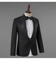 Men's Stand Collar Rhinestones Suit Fashion Embroidery Blazer Slim Set Chorus Team Singer Dancer Host Stage Costume Red Suits