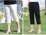 Oversized Women's Casual Pants Summer White Straight Pants New Lady Black High Waist Elasticity Cropped Pants 4XL 5XL 6XL 7XL