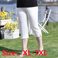 Oversized Women's Casual Pants Summer White Straight Pants New Lady Black High Waist Elasticity Cropped Pants 4XL 5XL 6XL 7XL