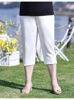 Oversized Women's Casual Pants Summer White Straight Pants New Lady Black High Waist Elasticity Cropped Pants 4XL 5XL 6XL 7XL