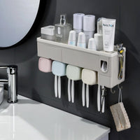 Natty Records home and garden 4 Cup BAISPO Home Bathroom Accessories Wall Mount Rack Toothbrush Holder Automatic Toothpaste Dispenser Holder Fit Bathroom Products
