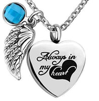 Natty Records Store Urns March Heart of Hearts Angel Wing Birthstone Urn Necklace